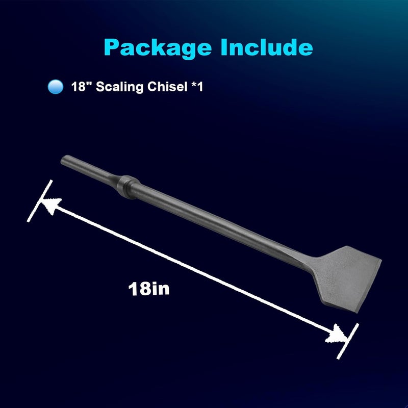 Phyxlyn 2" Wide 18" Long Pneumatic Air Chisel Bit, 0.401 Inch Shank, Tile and Thinset Scaling Chisel, Thinset Scaling Scraper, Wall and Floor Scraper, Tile Remover Work with Air Hammer - Image 3